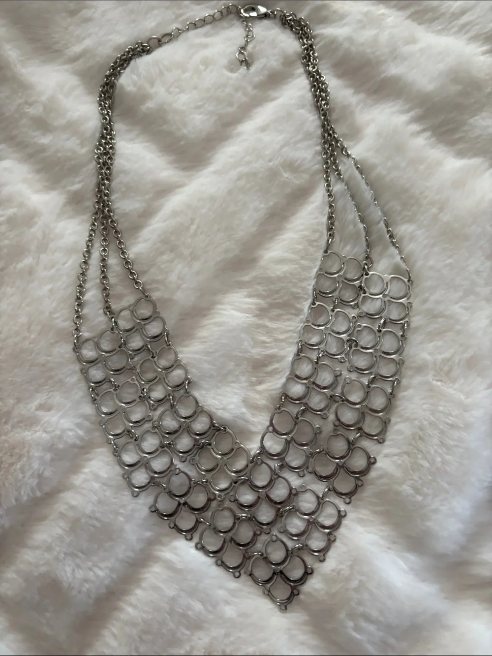 Silver Statement Chain-Link Bib Necklace - Women Jewelry